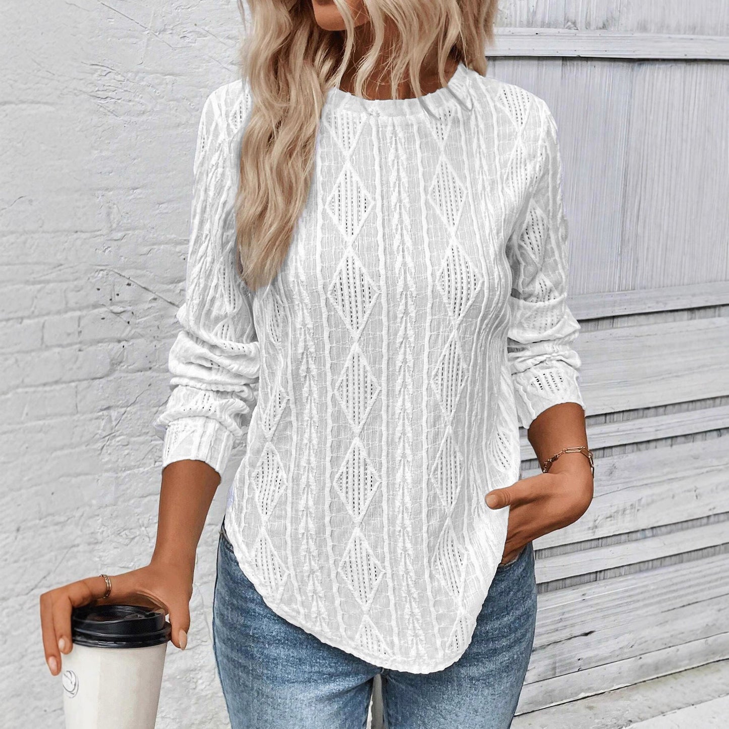 Damen Langarmshirt Dekoratives Strickmuster Eveloria - Eveloria