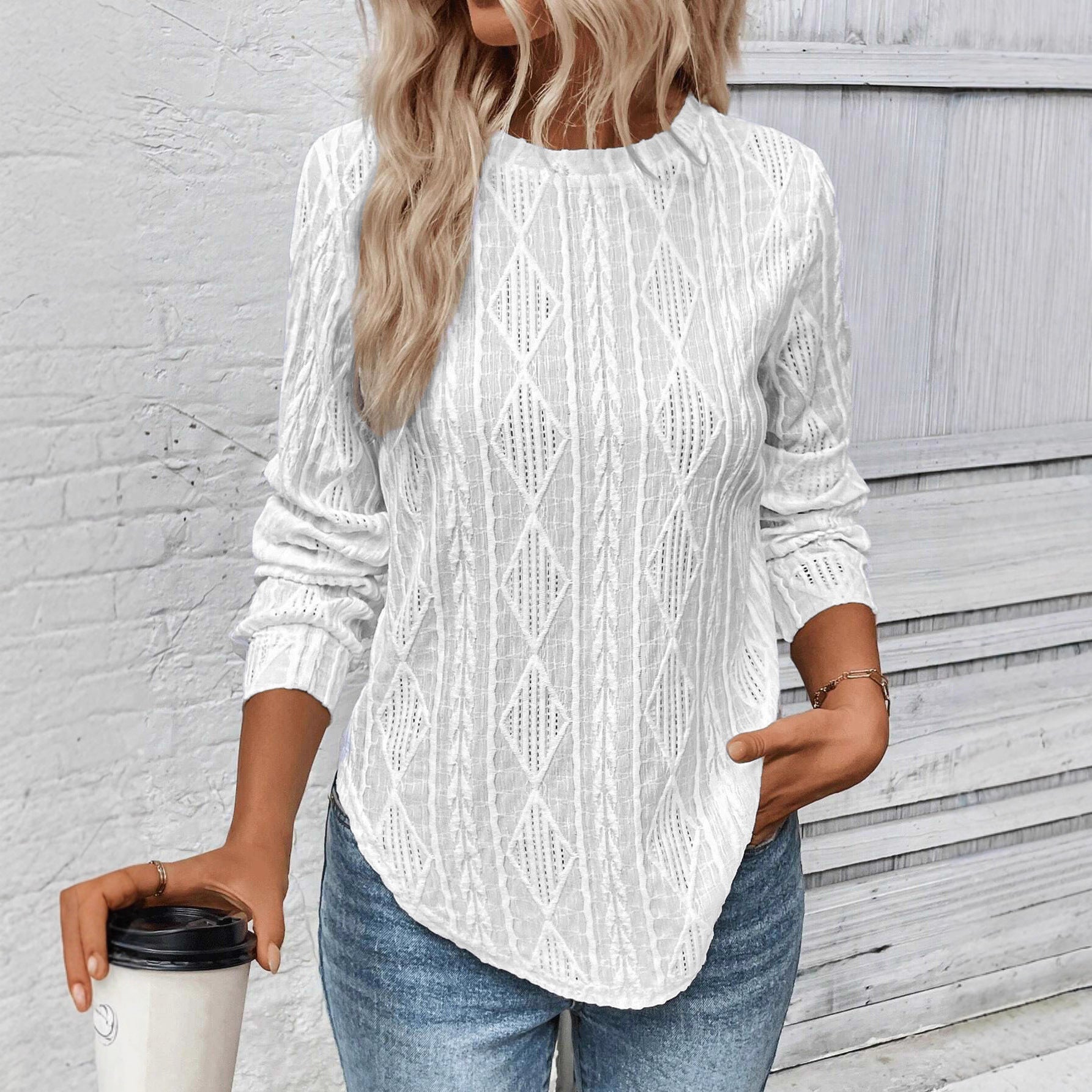 Damen Langarmshirt Dekoratives Strickmuster Eveloria - Eveloria