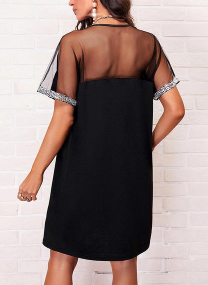 Damen Freizeitkleid V-Ausschnitt Transparent Schulterpartie Eveloria