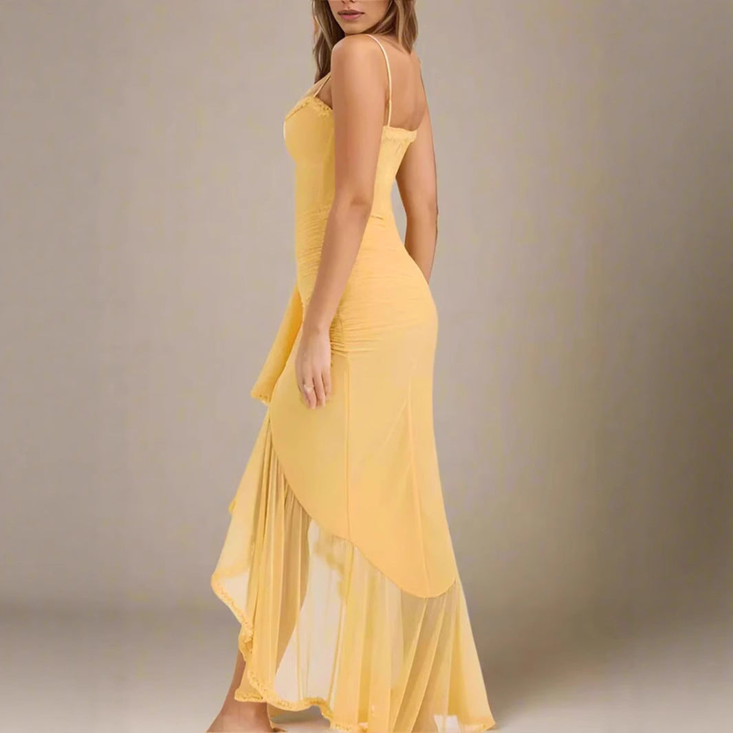 Damen Wickelkleid Rüschendetails Hochschlitz Eleganz