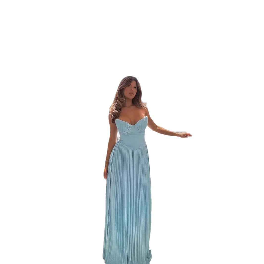 Damen Plisseekleid mit Herzausschnitt und fließendem Rock Eveloria
