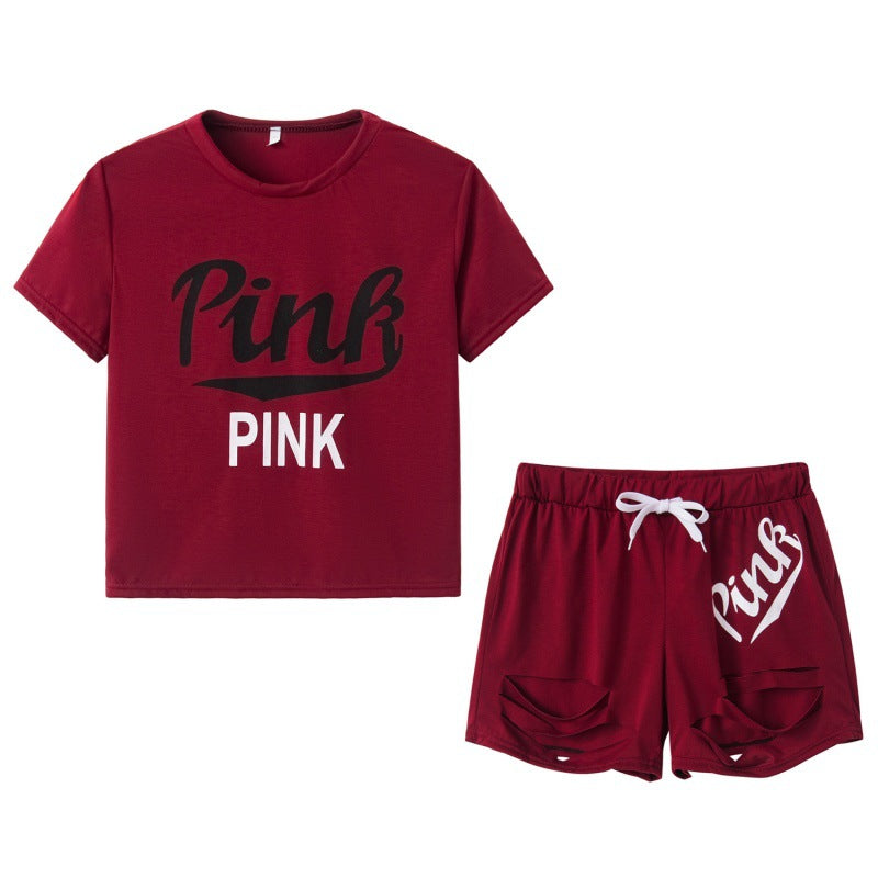 Damen Sportset T-Shirt und Shorts Weites Design Kontrast-Aufdruck