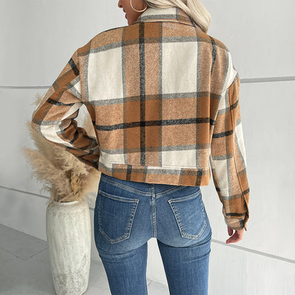 Damen Kariertes Shirtjacke mit Taschen Eveloria