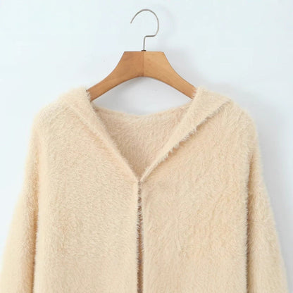 Damen Langstrickmantel mit Kapuze und Taschen Eveloria