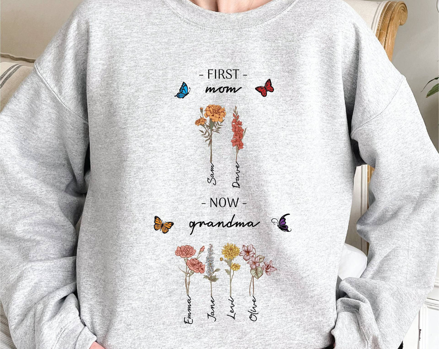 Damen Sweatshirt Floralmuster Mit Schriftzug Beige