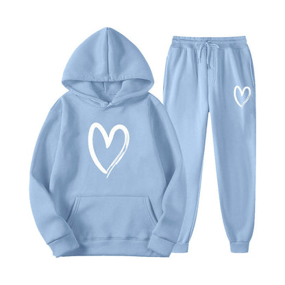 Damen Sweatsuit Kängurutasche Herzprint Eveloria