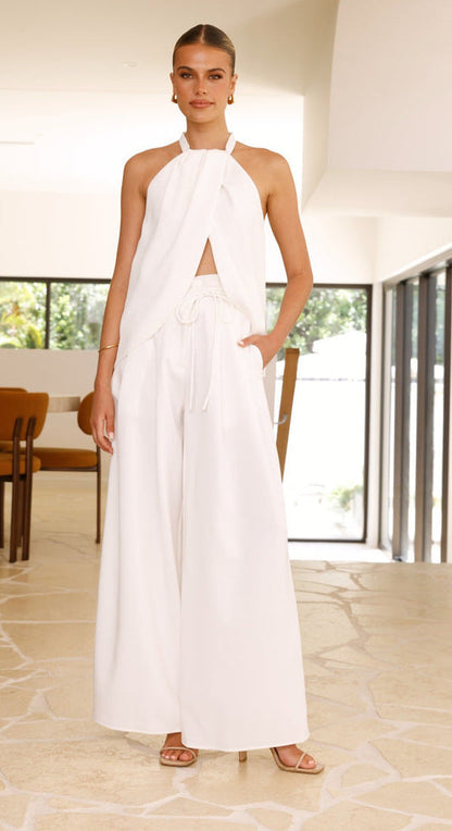 Damen Chiffon-Halster-Jumpsuit Elastischer Taillenzug