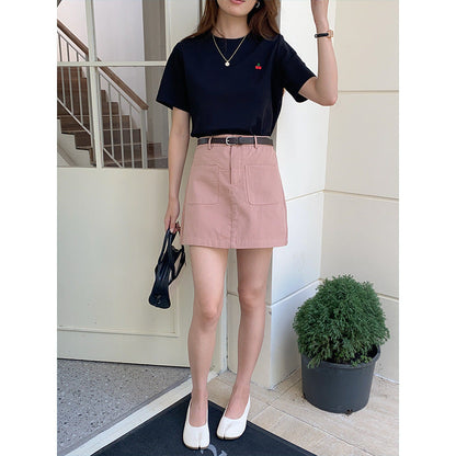 Damen T-Shirt Kurzarm Kirschmotiv Weiß