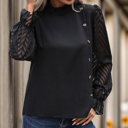 Damen Blusenshirt Elegantes Design Transparente Ärmel Weiß - Eveloria