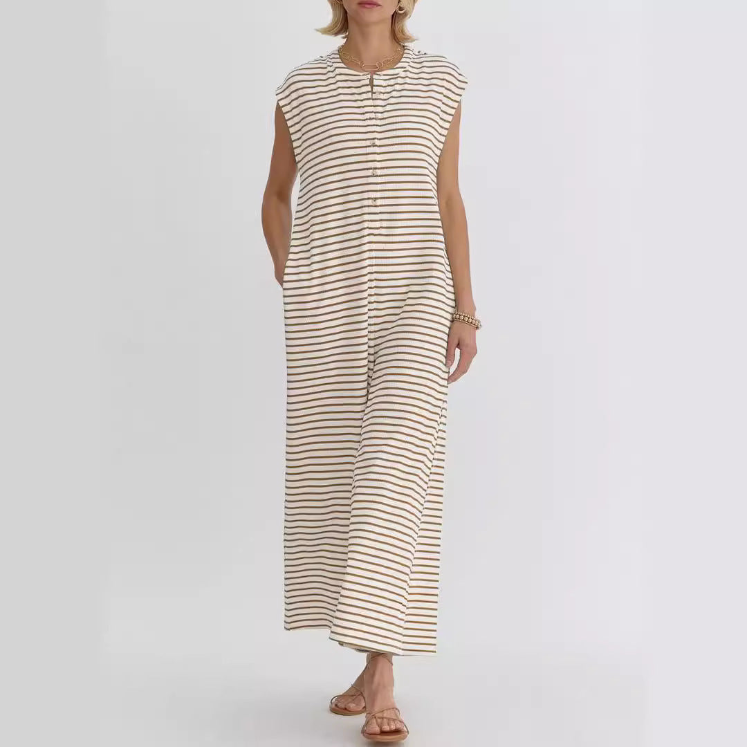 Damen Jumpsuit Streifenmuster Praktische Taschen