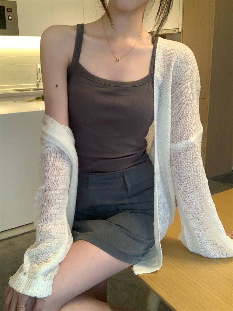 Damen Strickcardigan Luftig Offene Ärmel Dekoratives Muster Beige