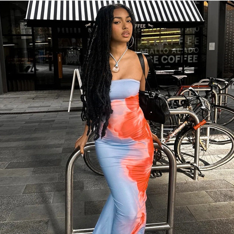 Damen Langarmkleid Figurbetonter Schnitt Moderner Farbverlauf - Eveloria