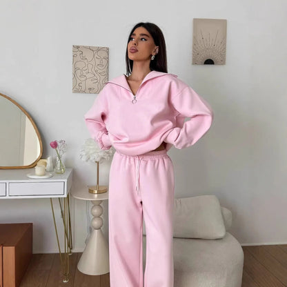Damen Fleece Sportanzug Hochgeschlossener Kragen Praktischer - Eveloria