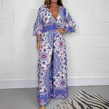 Damen Jumpsuit Floralmuster Weite Ärmel Eveloria