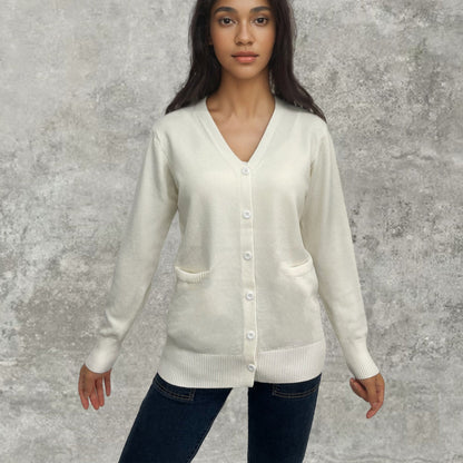 Damen Strickjacke Rippenmuster Baumwolle Beige