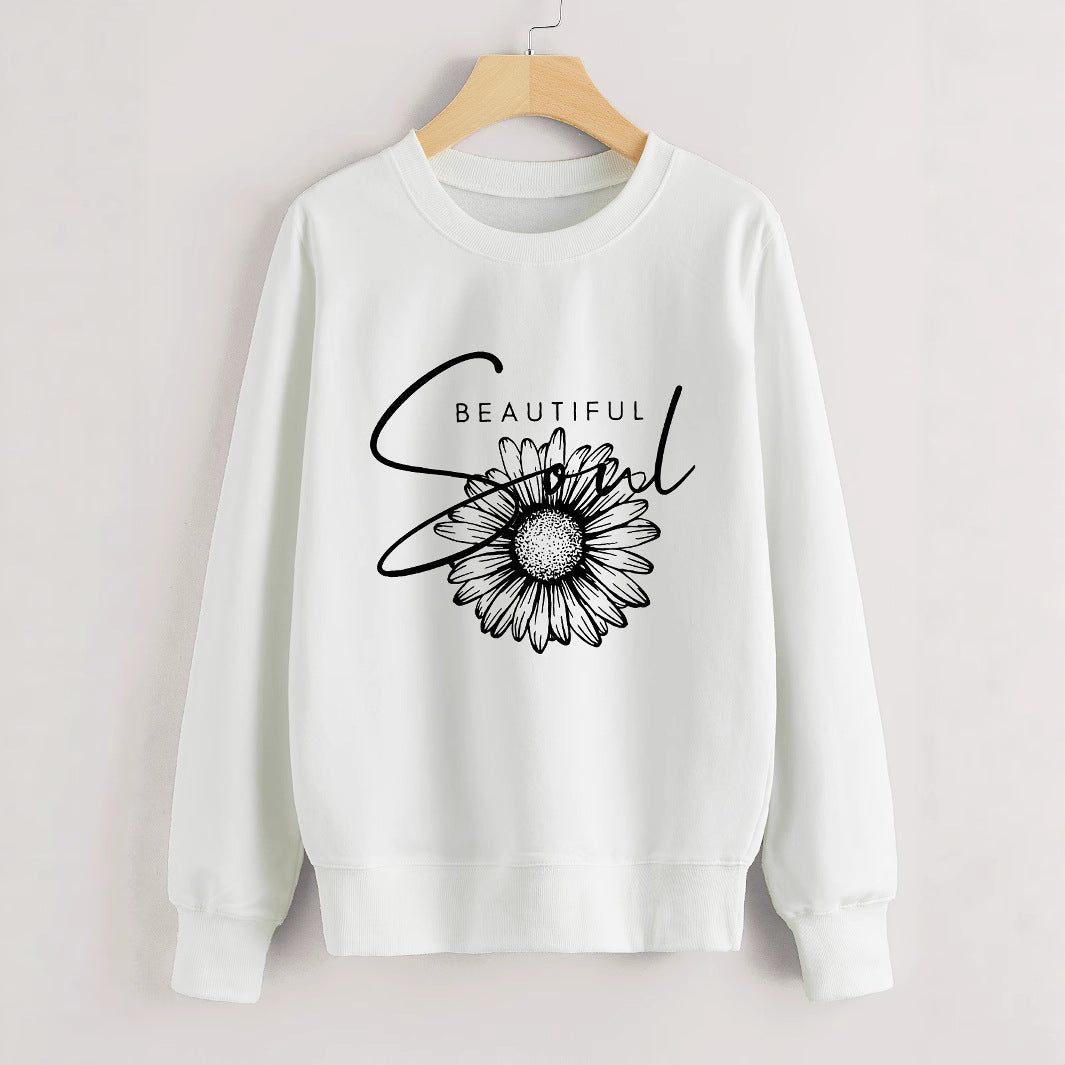 Damen Sweatshirt Floralmuster Mit Schriftzug Eveloria