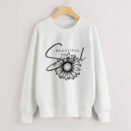 Damen Sweatshirt Floralmuster Mit Schriftzug Eveloria