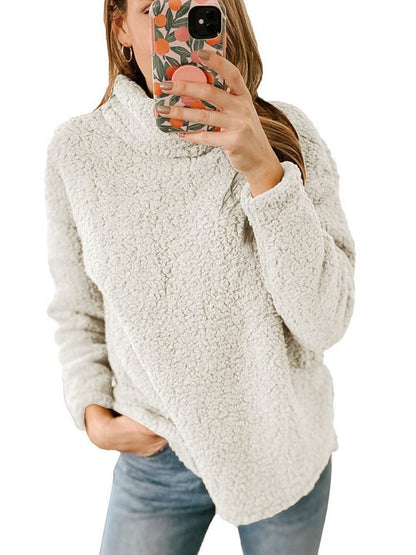 Damen Fleece-Pullover Hochkragen Strukturiert Grau Eveloria