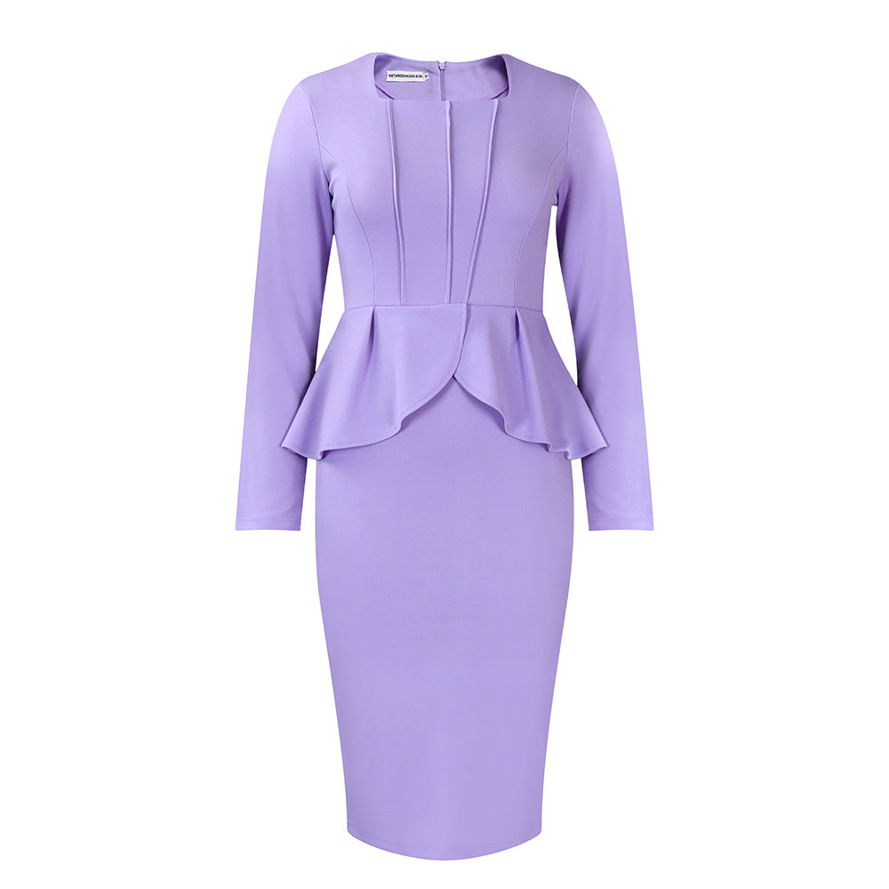 Eveloria Damen Etuikleid mit Peplum Langarm