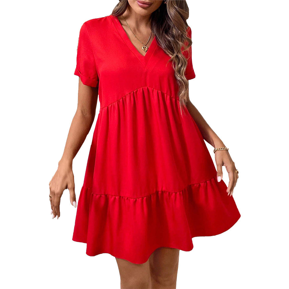 Damen Freizeitkleid V-Ausschnitt Schwingrock Eveloria