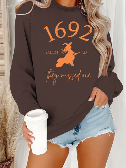 Damen Sweatshirt Witch-Motiv Baumwolle Gemütlich Grau