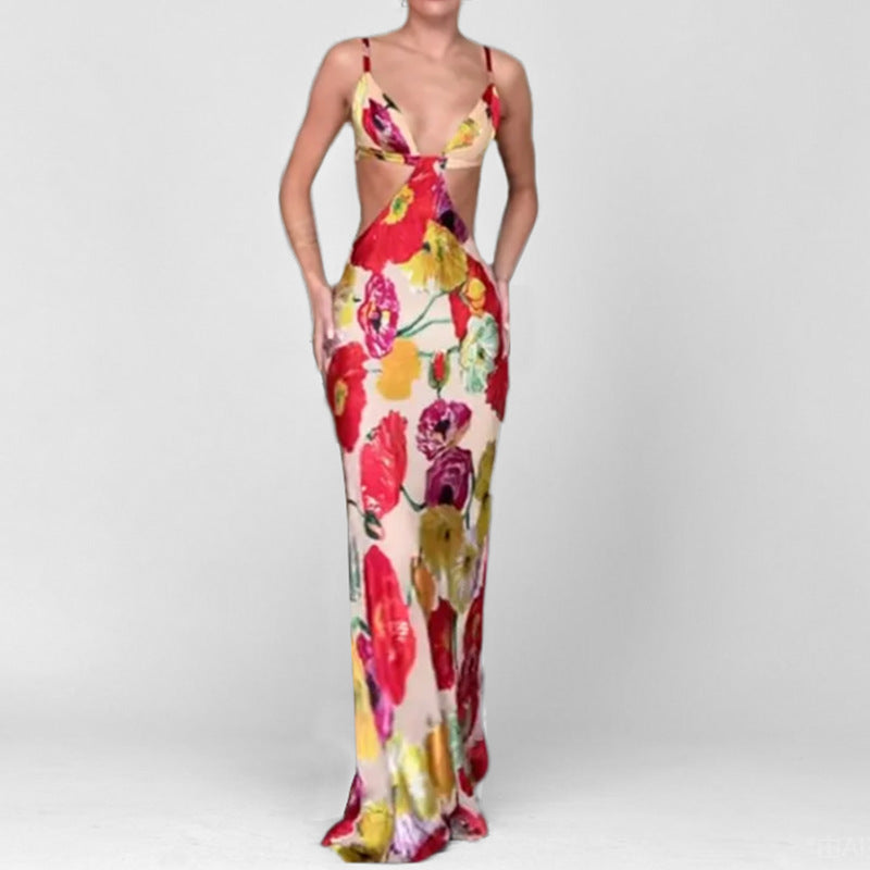Eveloria Damen Maxikleid Cut-Out-Design Blumenmuster - Eveloria