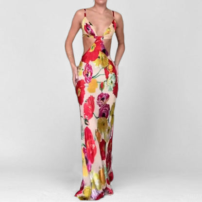 Eveloria Damen Maxikleid Cut-Out-Design Blumenmuster - Eveloria