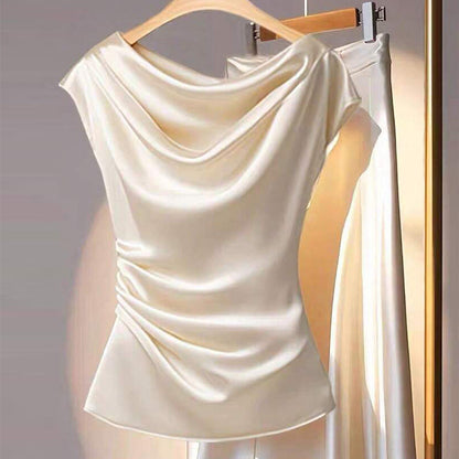 Damen Satin Oberteil Wasserfallausschnitt Eveloria