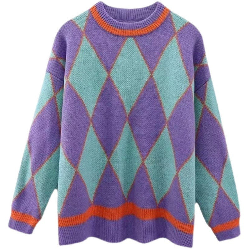 Damen Grobstrickpullover Geometrisches Muster Lässiger Schnitt Beige