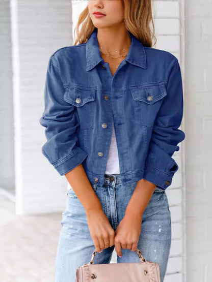 Damen Denimjacke Kurz Modischer Schnitt Blau Eveloria