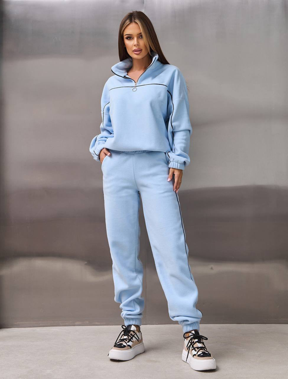 Damen Fleece-Outfit Reißverschluss Kuschelig Grau