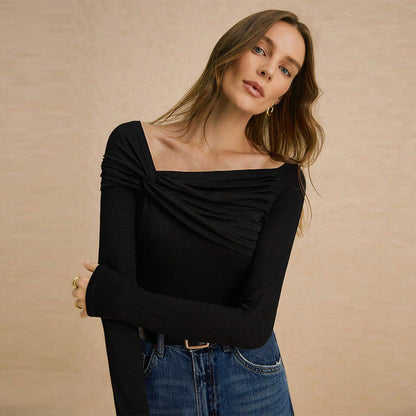 Damen Langarmshirt Asymmetrisch Drapierungsdesign Eveloria