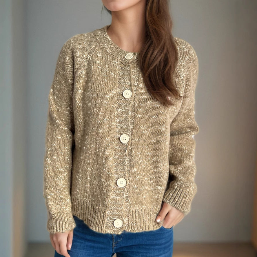Damen Strickjacke Kuschelig Großknöpfe Feine Textur Beige