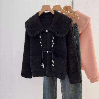 Damen Strickjacke Perlendetails Eveloria