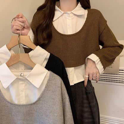 Damen Strickpullover mit Hemd Cropped Ausführung - Eveloria