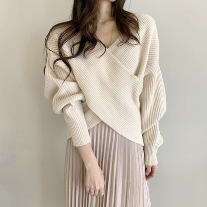 Damen Wickelpullover Modernes Strukturdesign Eveloria