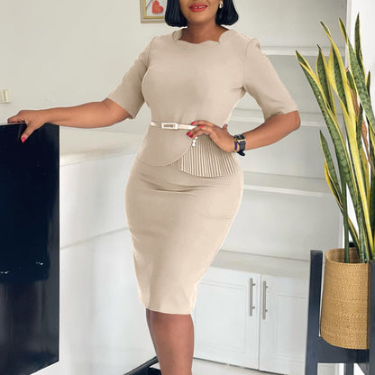 Damen Midi-Kleid Drapierung Vorderseite Abnehmbarer Gürtel Eveloria