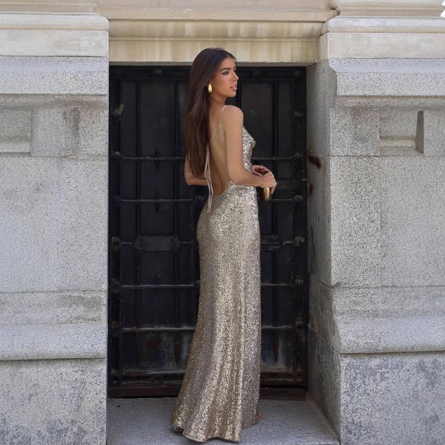 Damen Abendkleid mit tiefem Rückenausschnitt schimmernd Eveloria