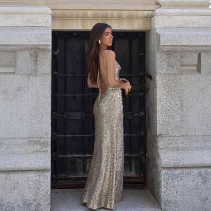 Damen Abendkleid mit tiefem Rückenausschnitt schimmernd Eveloria