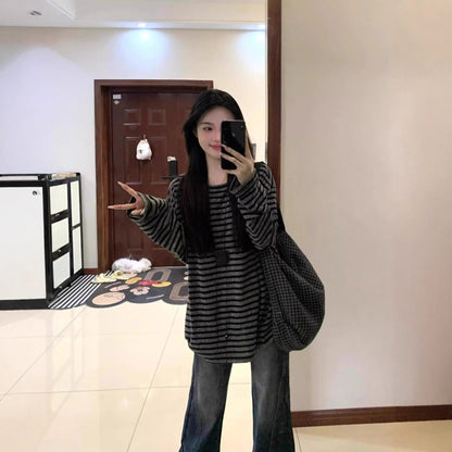 Damen Oversized-Shirt Gestreift Weite Ärmel Schwarz-Weiß - Eveloria