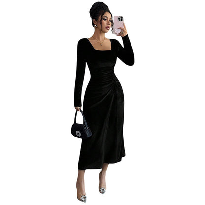 Damen Midi-Kleid Raffiniertes Rüschen-Design Eleganter Ausschnitt