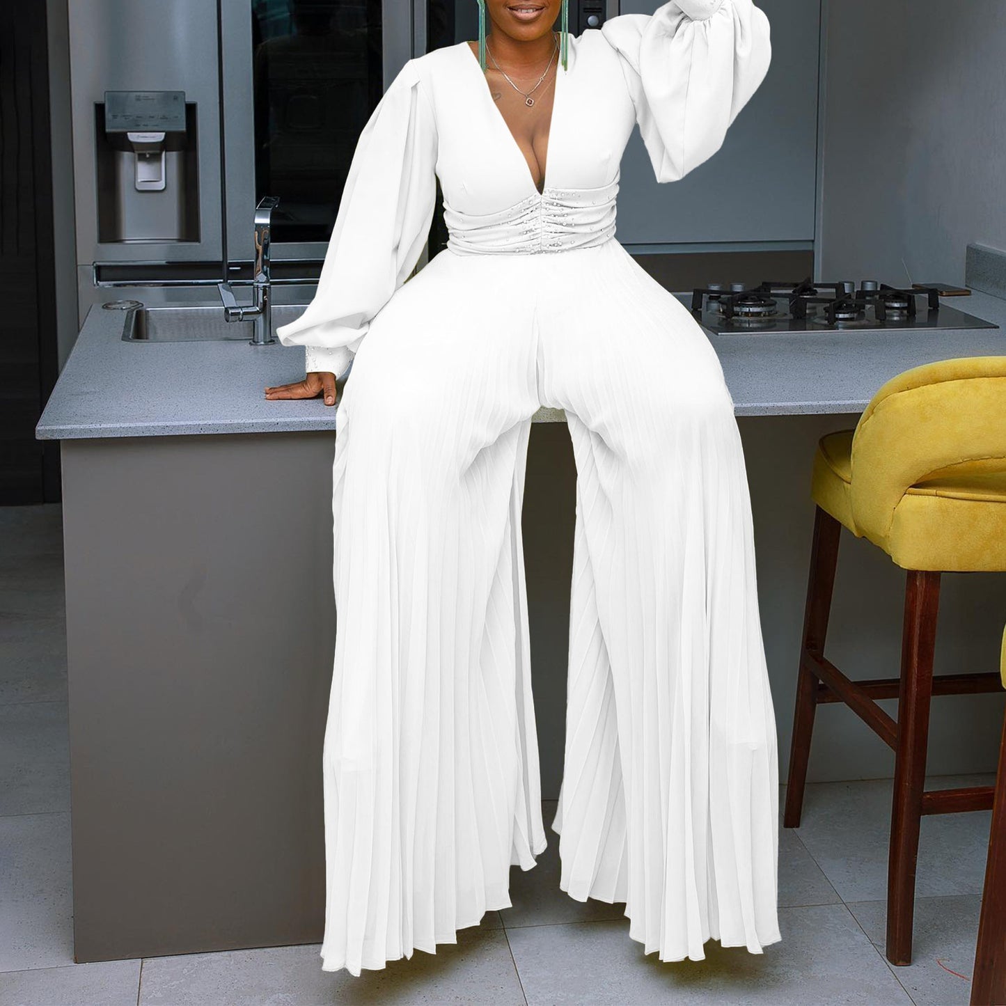 Damen Jumpsuit Plissiert Glitzernd Eveloria