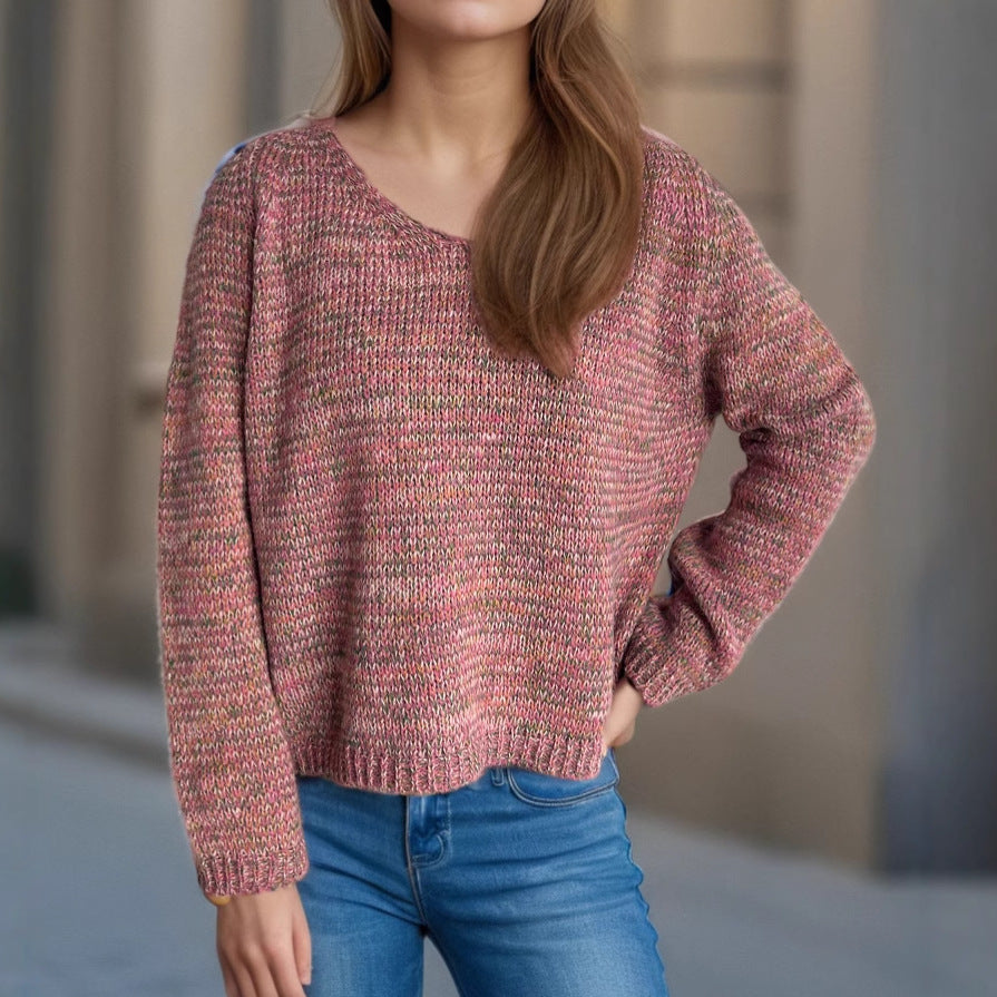 Damen Pullover V-Ausschnitt mit Strukturmuster Eveloria