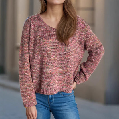 Damen Pullover V-Ausschnitt mit Strukturmuster Eveloria