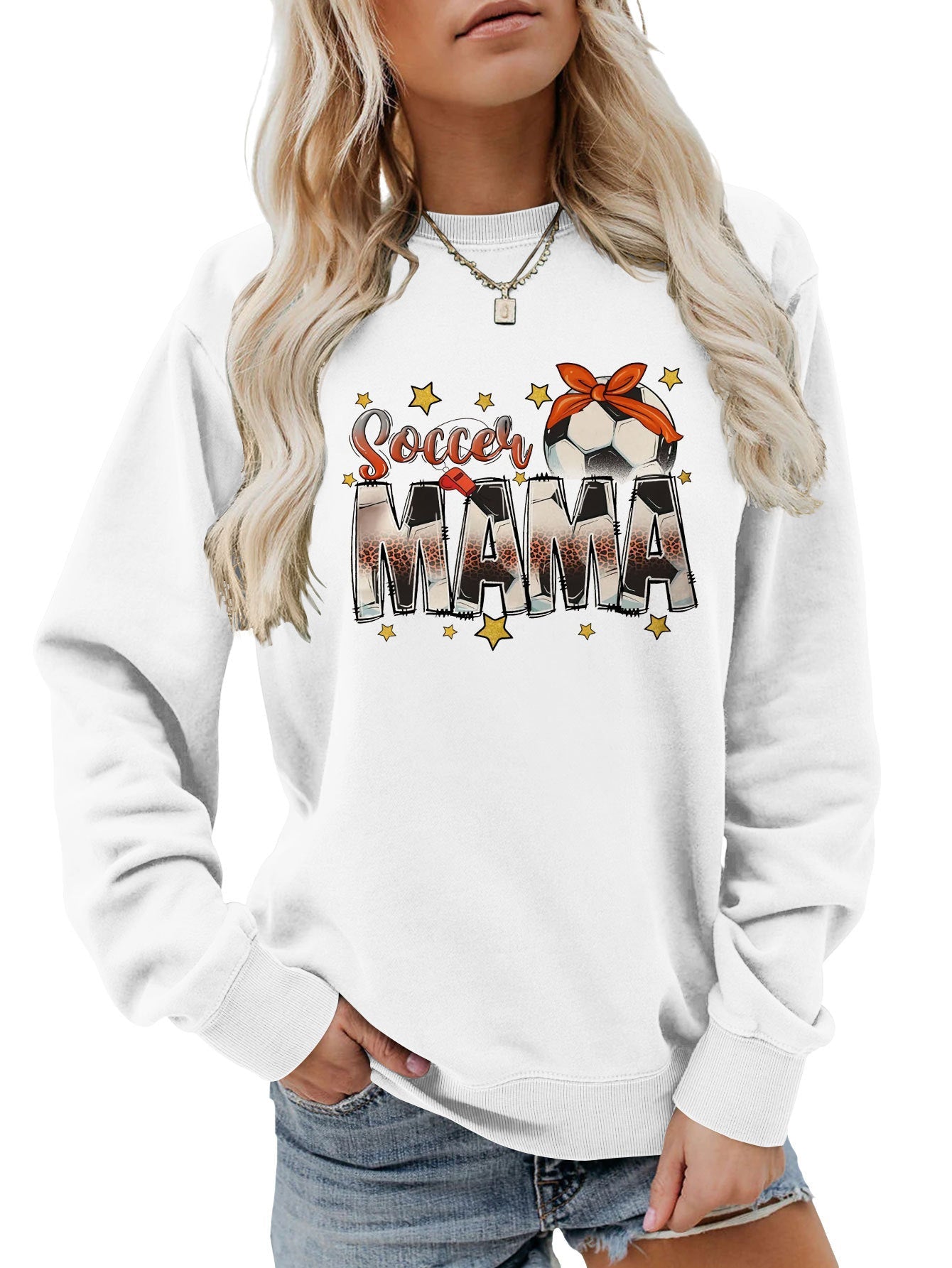 Damen Sweatshirt Soccer Mama Aufdruck Bequem Grau Eveloria