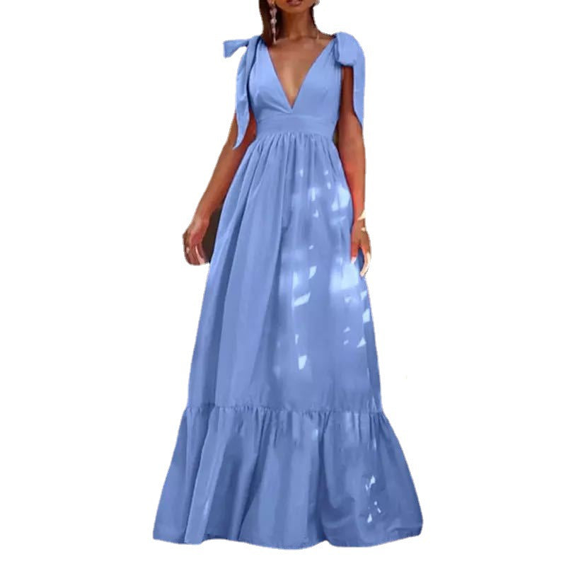 Damen Maxikleid V-Ausschnitt Ballonärmel Eveloria