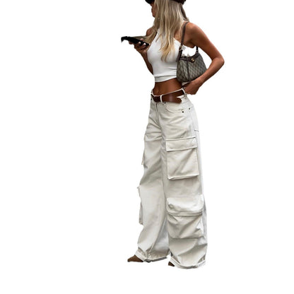Damen Cargo-Hose Hohe Taille Praktische Taschen Eveloria