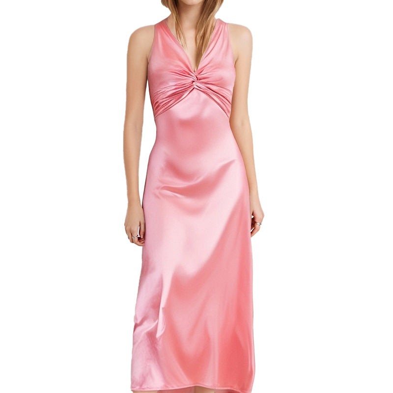 Damen Satinkleid Elegant Wickeldetail Eveloria