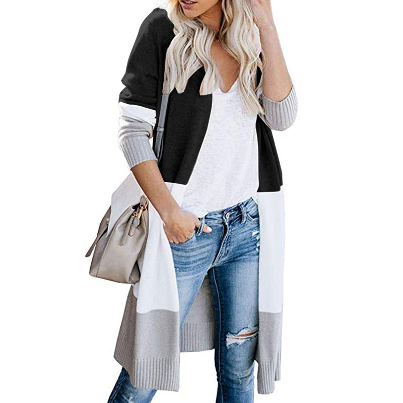 Damen Langarm Strickjacke Farbblock-Design Eveloria