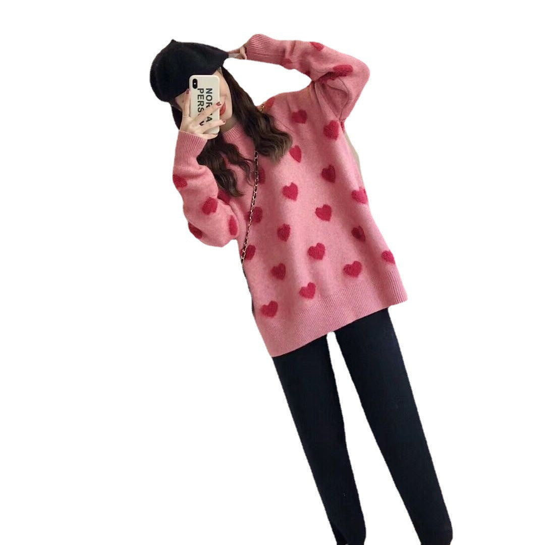 Damen Pullover Weiches Material Herzenmuster Eveloria